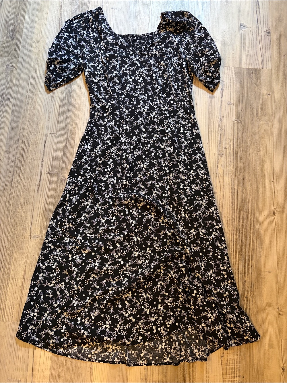 Old Navy Black Floral Maxi Dress with Square Neckline